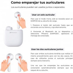 AURICULARES PHOENIX EARPODS BLUETOOH 5.0 50MAH WHITE GOOGLE ASSISTANT SIRI