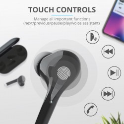 AURICULARES TRUST NIKA TOUCH EARPHONES BLUETOOTH WIRELESS BLACK