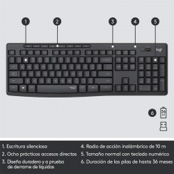 TECLADO + RATON LOGITECH MK295 WIRELESS SILENT GRAFITO