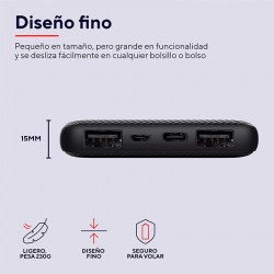 POWERBANK TRUST PRIMO SLIM 5000MAH 2A USB + USB-C + MICRO-USB ECO BLACK