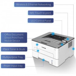 IMPRESORA PANTUM LASER MONOCROMO P3010DW 30PPM 250H USB WIFI RJ45 NFC 3Y