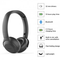 AURICULARES + MICROFONO PHILIPS TAUH202 BLUETOOTH BLACK