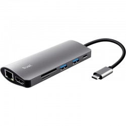 HUB TRUST DALYX USB-C 7 EN 1 HDMI USB-C USB MICRO SD RJ45 SILVER