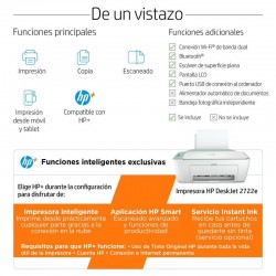 IMPRESORA HP DESKJET MULTIFUNCION 2722E COLOR WIFI WHITE/GREEN